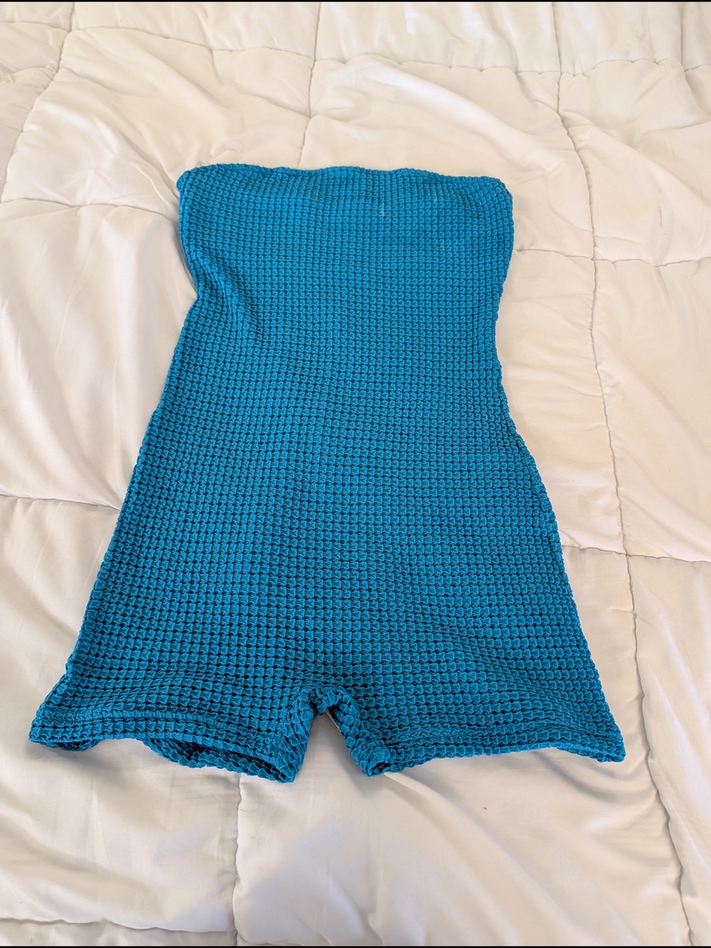 Turquoise Strapless Crochet Romper